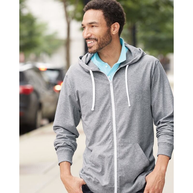 Sofspun® Full-Zip Hooded Long Sleeve T-Shirt Thumbnail