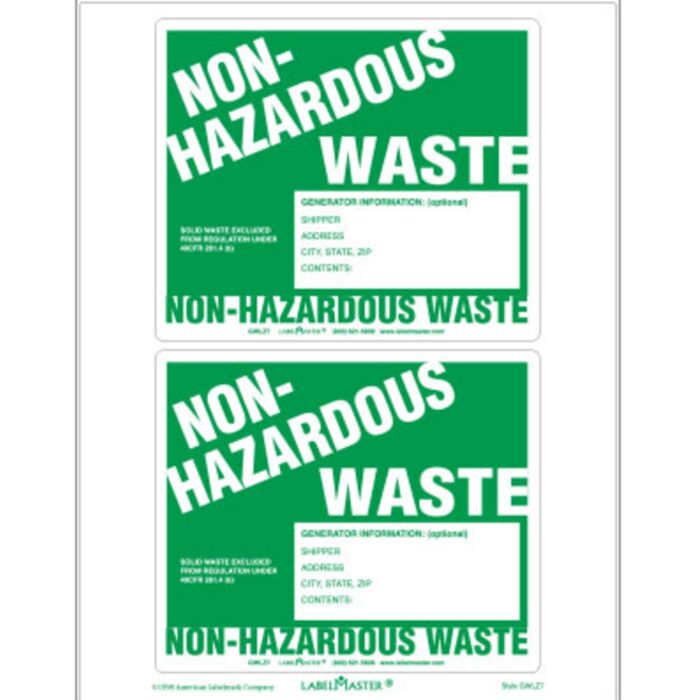 NON-HAZARDOUS WASTE LABELS W/GENERATOR INFO, UNRULED Thumbnail