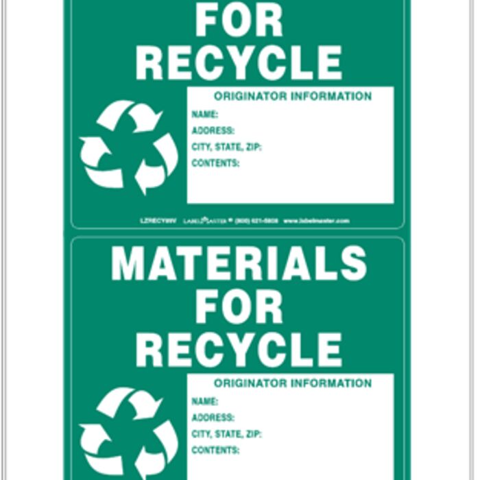 MATERIALS FOR RECYCLE LABELS WITH ORIGINATOR INFO, UNRULED Thumbnail