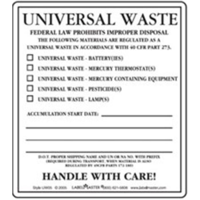UNIVERSAL WASTE CATEGORY LABELS Thumbnail