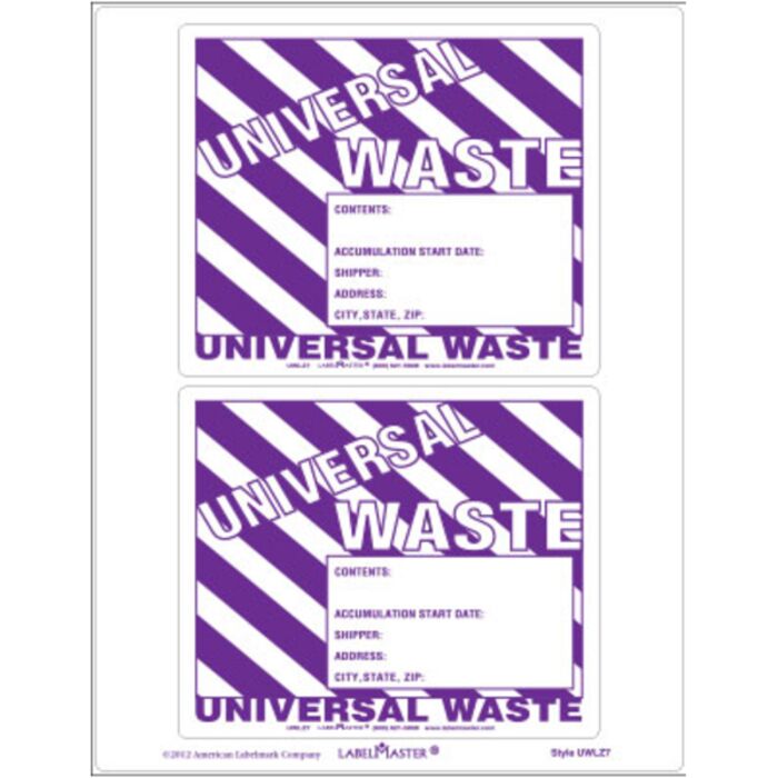 UNIVERSAL WASTE LABELS W/GENERATOR INFO, UNRULED Thumbnail