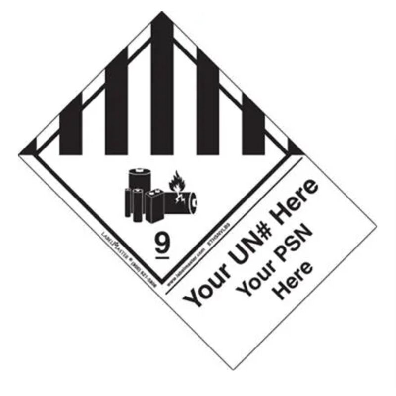 Hazard Class 9 Lithium Battery Label, Personalized, Extended Tab, Paper, Roll of 500 Thumbnail