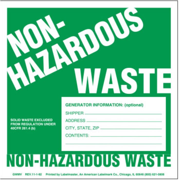 Non-Hazardous Waste Label, Gen. Info No Lines, Cust.Therm. PVCF Thumbnail
